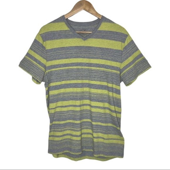 Apt 9 Neon Yellow & Grey Striped V-Neck T-Shirt M - Picture 1 of 8
